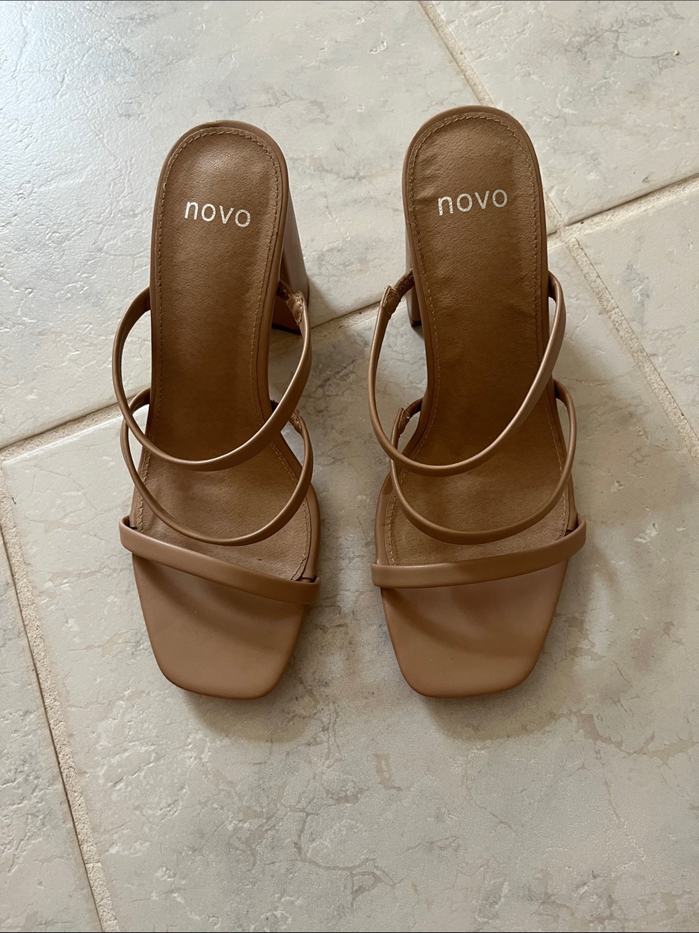 OVO Brown Strappy Square-Toe Block Heel Sandals Size 7